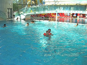 Annie and Markus enjoy the indoor pools...