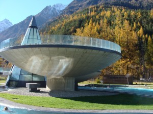 One of the swimming pods in a stunning Austrian autumn setting