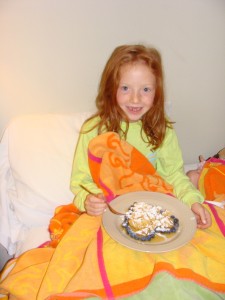 Birthday breakfast in bed has become a family tradition.